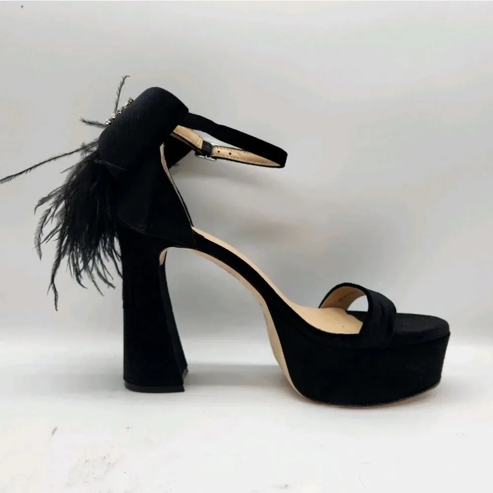 NEW Antonio Melani Black Velour Rhinestone Wings Feathered Platforms 7.5 8.5 9.5